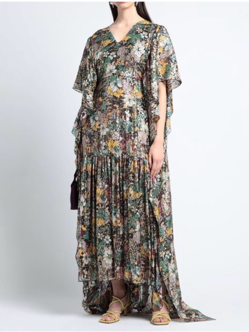 LA DoubleJ Floral Maxi Dress in Green, Yellow, Brown Size L